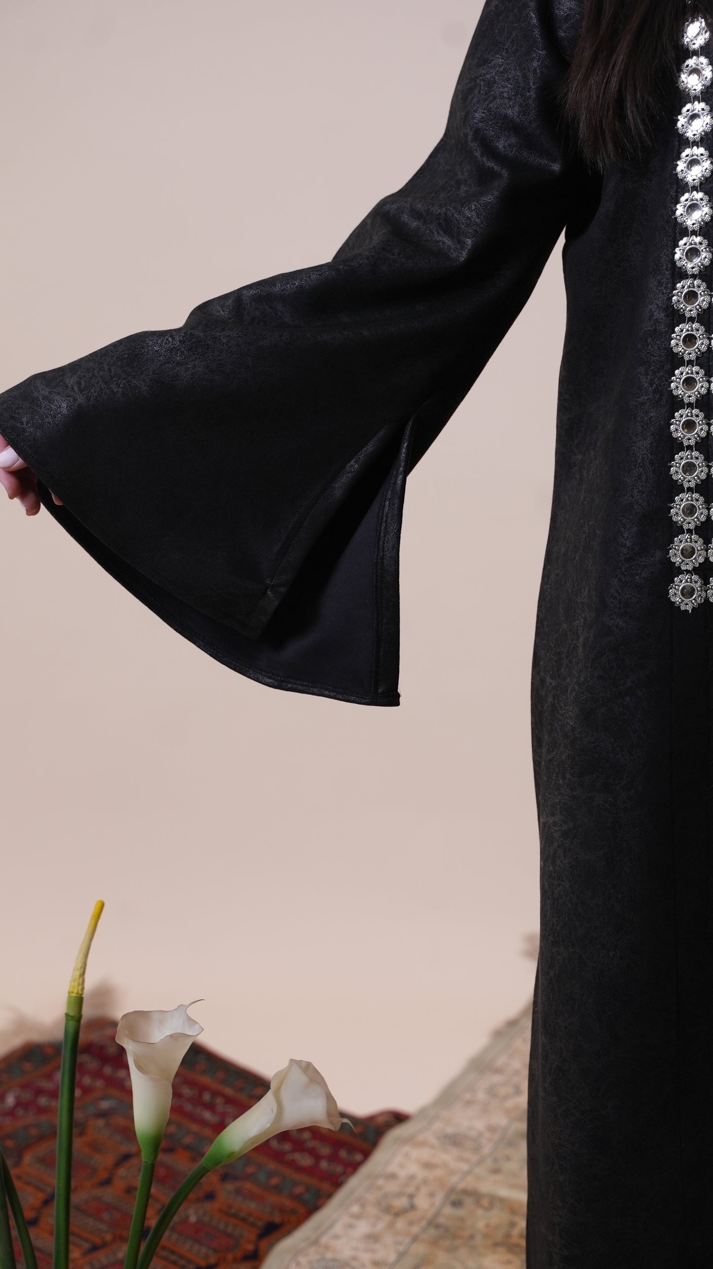 BLACK LEATHER KAFTAN