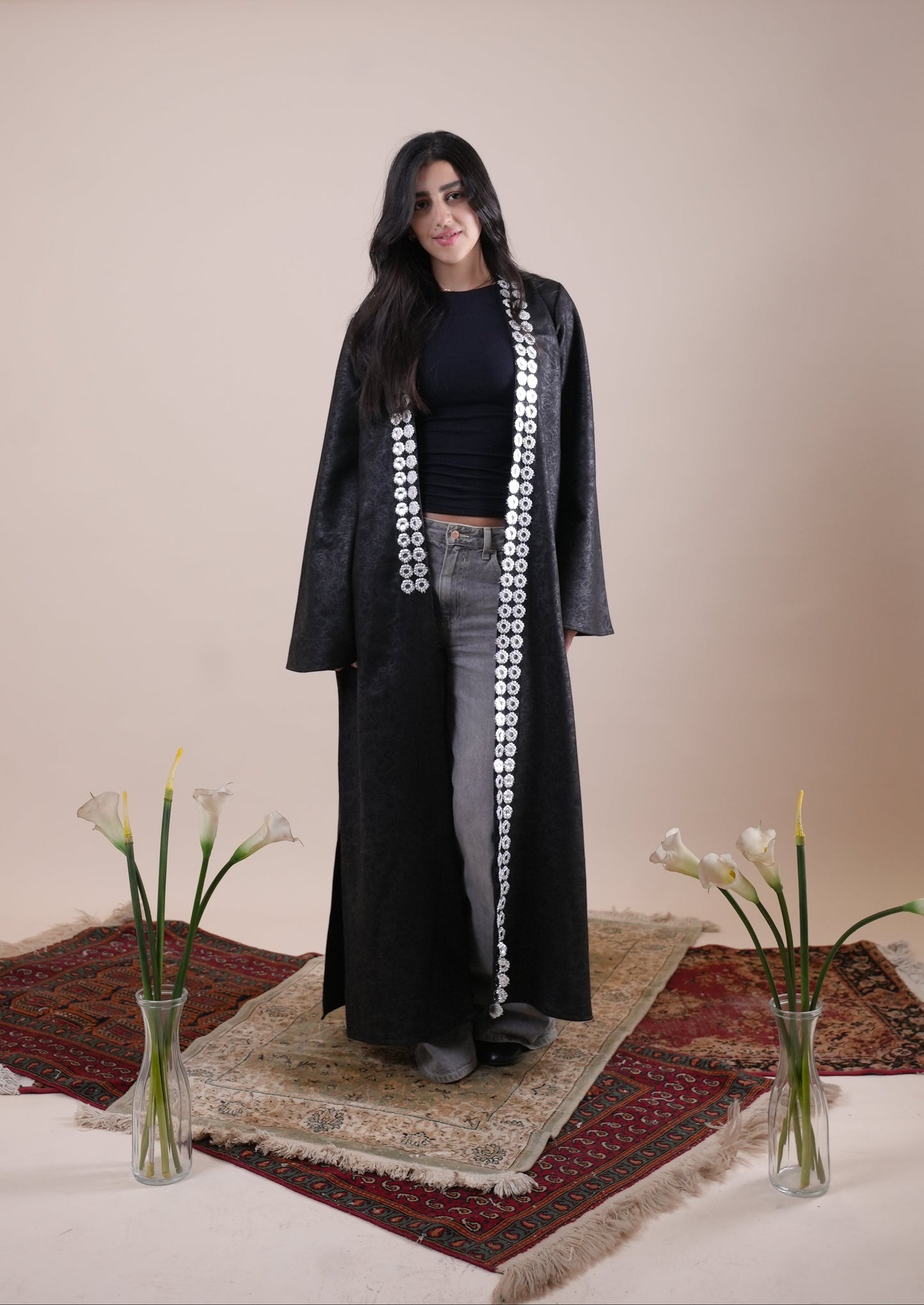 BLACK LEATHER KAFTAN