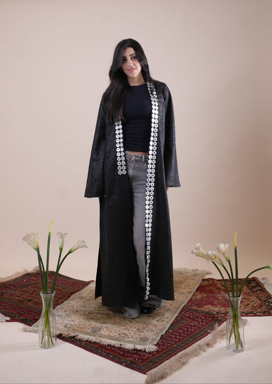 BLACK LEATHER KAFTAN