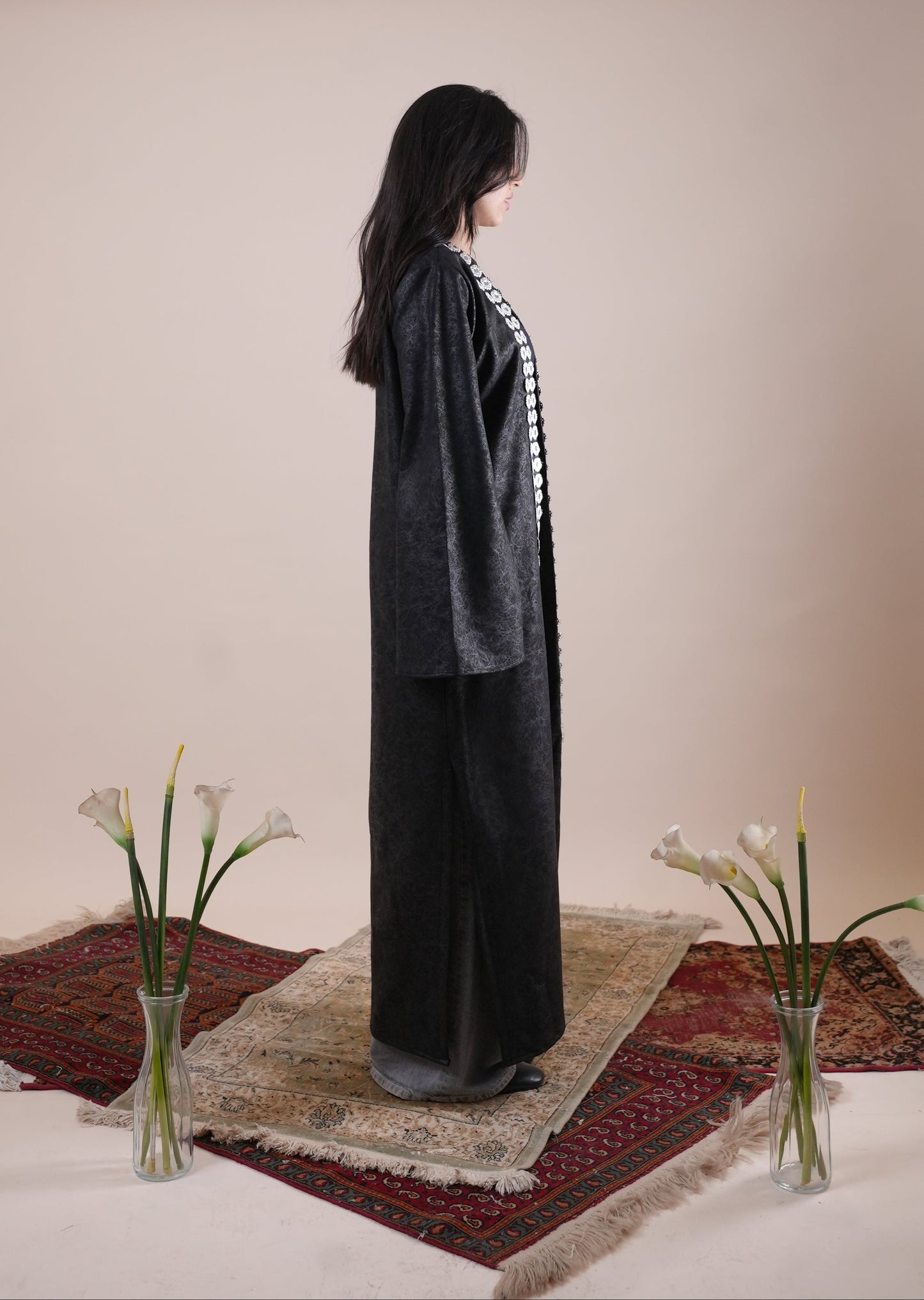 BLACK LEATHER KAFTAN