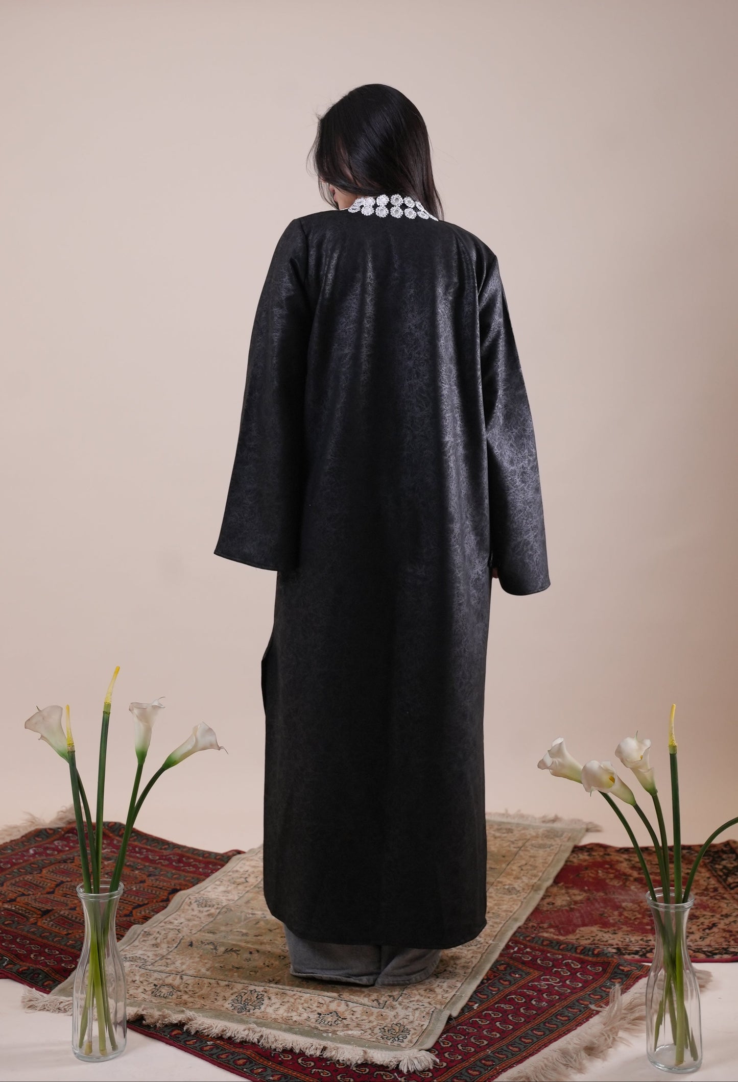 BLACK LEATHER KAFTAN